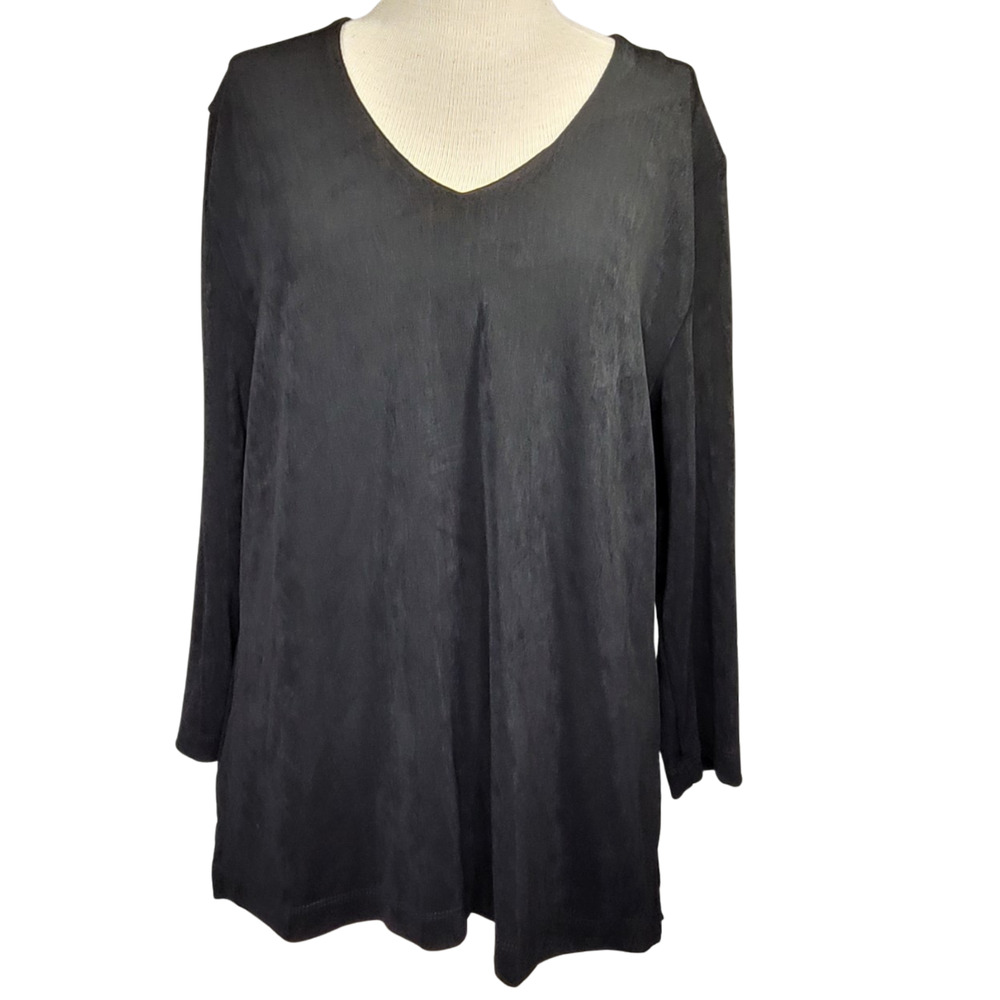 Chicos Travelers Black V Neck Blouse Size Large